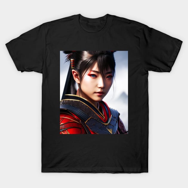 Female Samurai - Realistic Portrait T-Shirt by MtWoodson